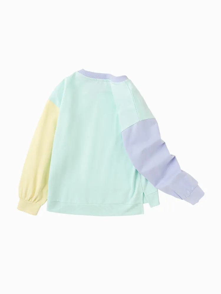 balabala Kids Girl Contrast Patched Rounded V-Neck Long Sleeve T-Shirt 7-14 Years