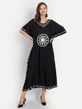 Black Embroidery Kaftan Maxi Dress