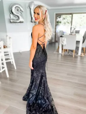 Black lace mermaid long prom dress, black lace evening dress Black lace mermaid long prom dress, black lace evening dress