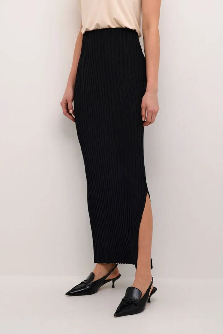 BLACK RIBBED PULL ON ELASTIC WAIST TUBE SKIRT
