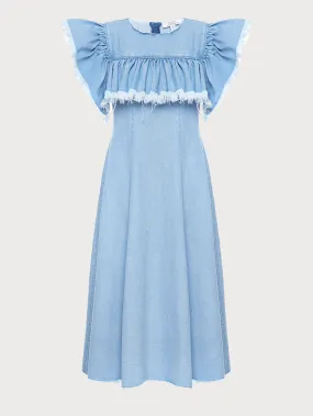 Denim Maxi Dress with Ruffles