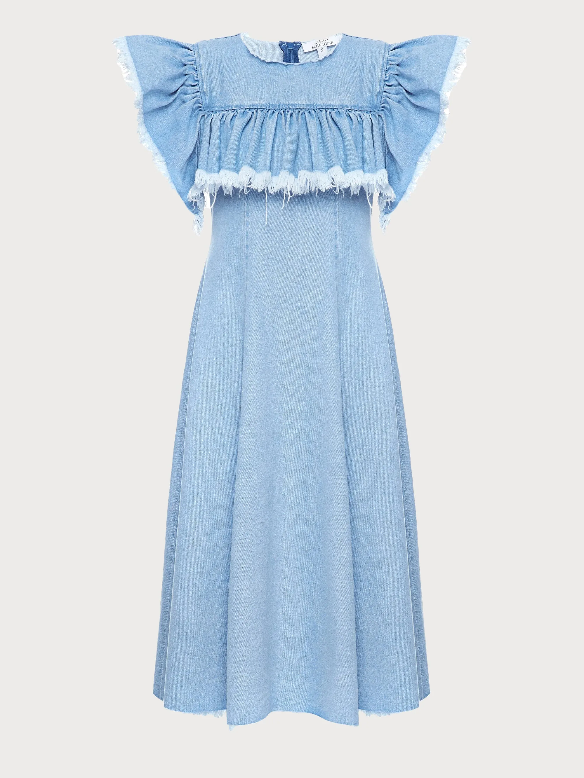 Denim Maxi Dress with Ruffles