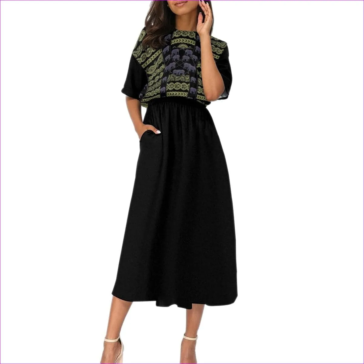 Elegant Elephant Womens Elastic Waist Dress