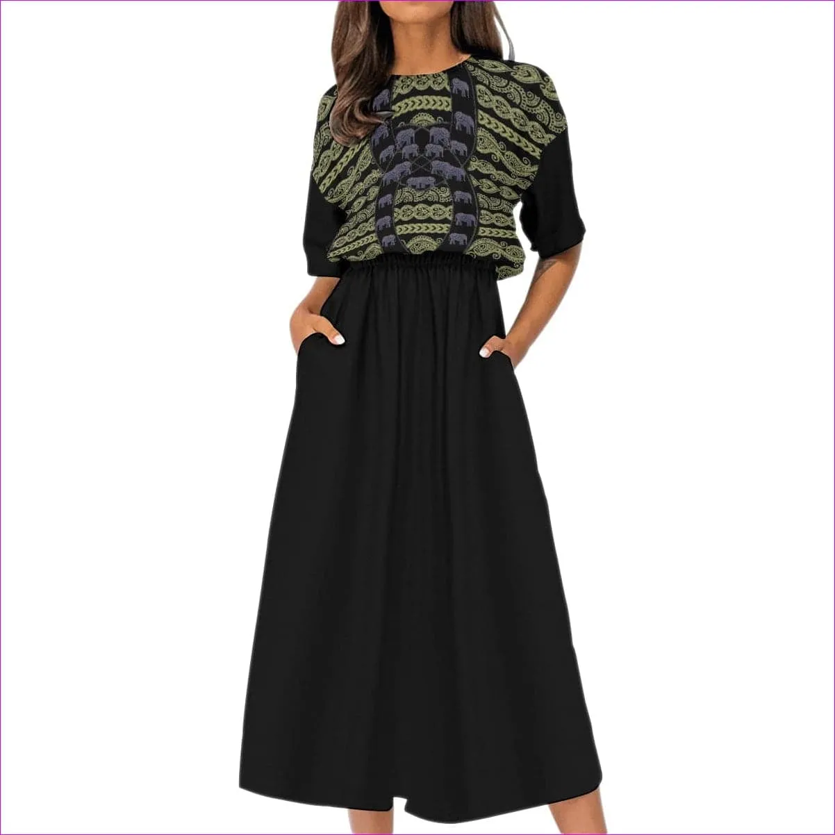 Elegant Elephant Womens Elastic Waist Dress