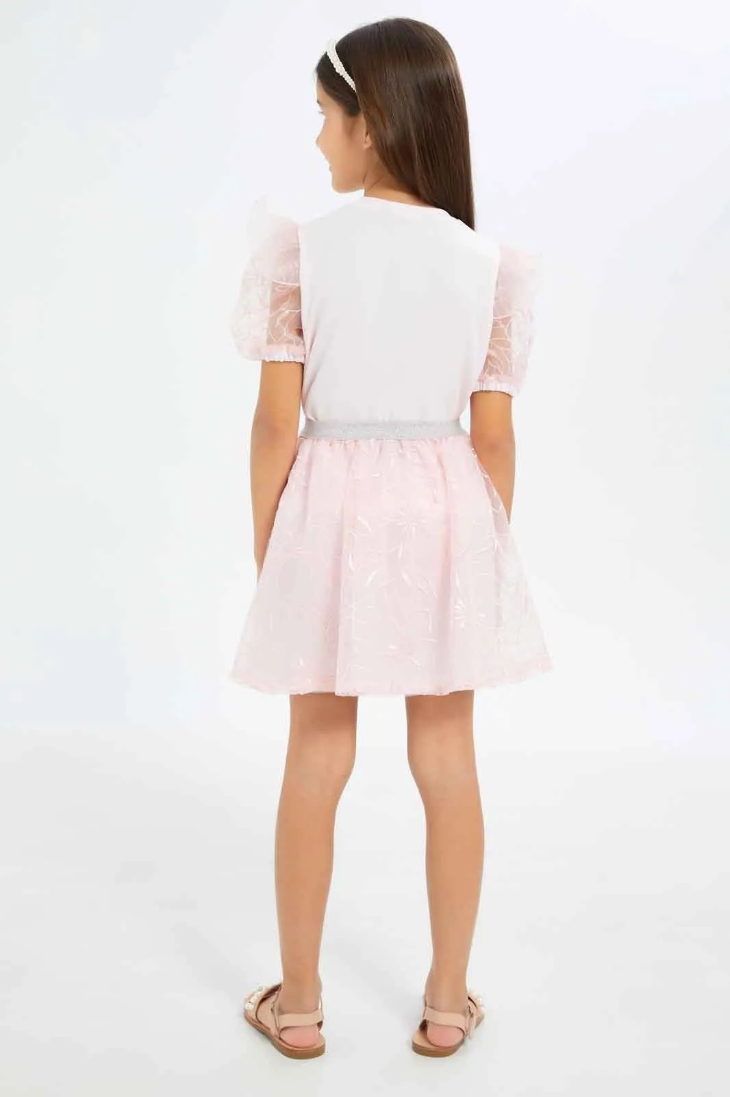Girls Apricot Embroidered T-Shirt And Skirt Set (2 Piece)