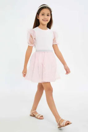 Girls Apricot Embroidered T-Shirt And Skirt Set (2 Piece)