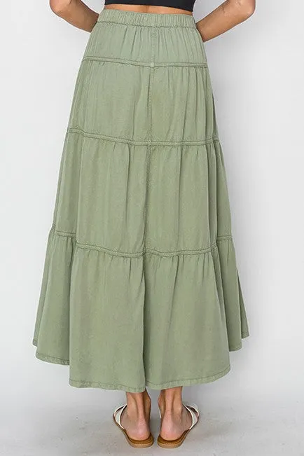 High Rise Tiered Long Tencel Skirt 6221