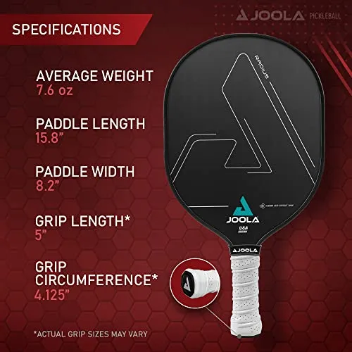 JOOLA Radius Pro Pickleball Paddle with Textured Carbon Grip Surface - Creates More Spin and Maximum Control - Largest Sweetspot - 16mm Pickleball Racket with Response Polypropylene Honeycomb Core