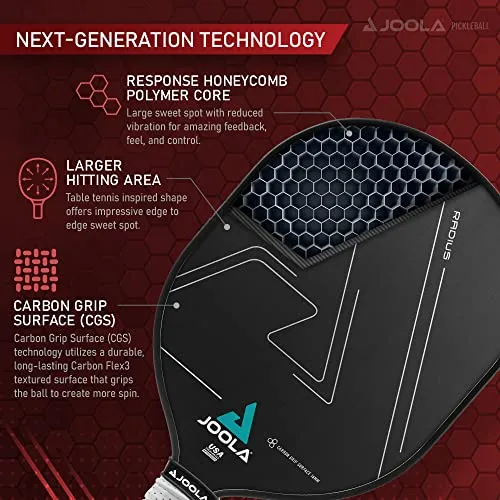 JOOLA Radius Pro Pickleball Paddle with Textured Carbon Grip Surface - Creates More Spin and Maximum Control - Largest Sweetspot - 16mm Pickleball Racket with Response Polypropylene Honeycomb Core