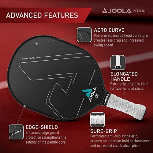 JOOLA Radius Pro Pickleball Paddle with Textured Carbon Grip Surface - Creates More Spin and Maximum Control - Largest Sweetspot - 16mm Pickleball Racket with Response Polypropylene Honeycomb Core