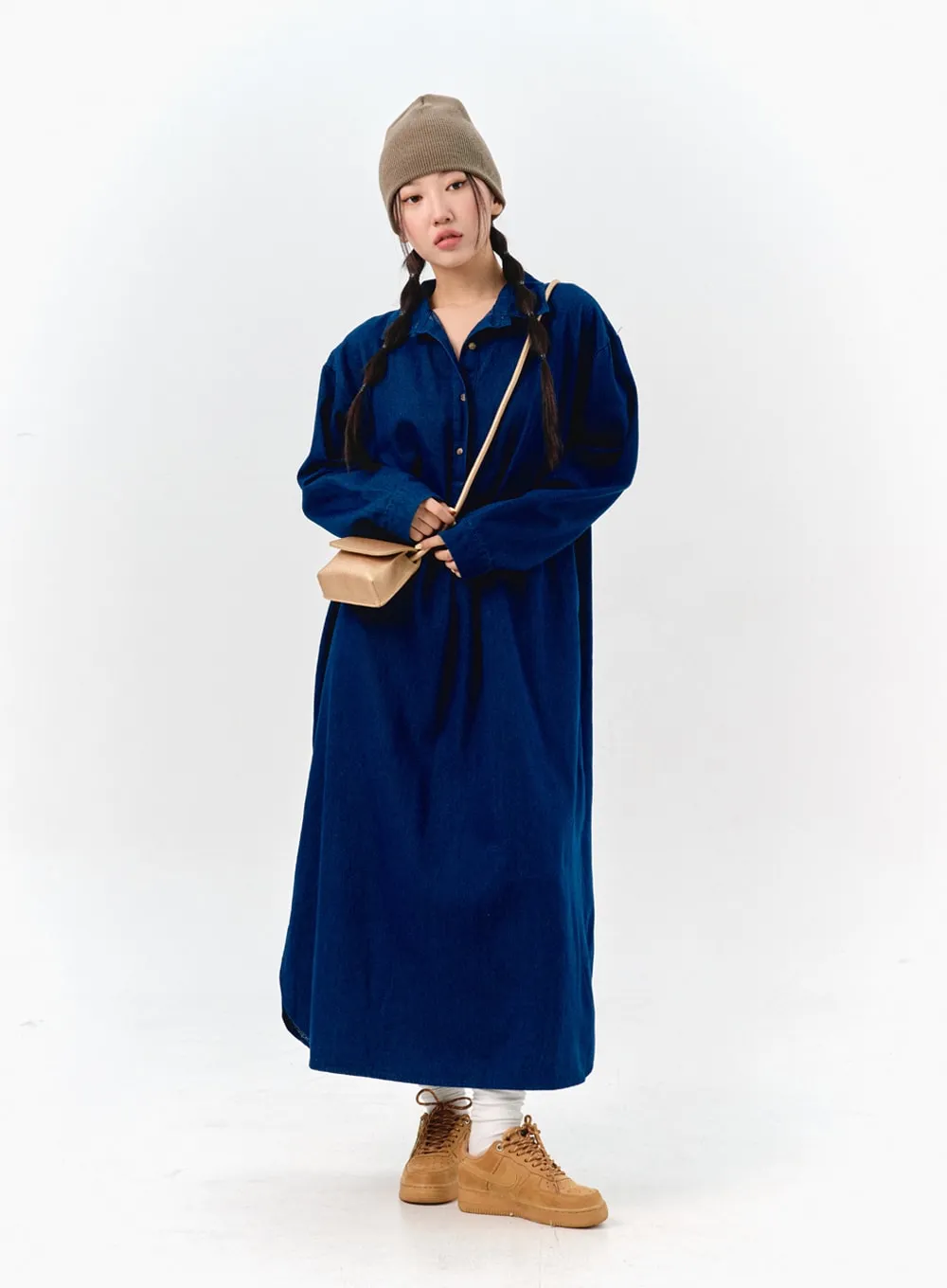 Loose Fit Maxi Denim Dress IS304