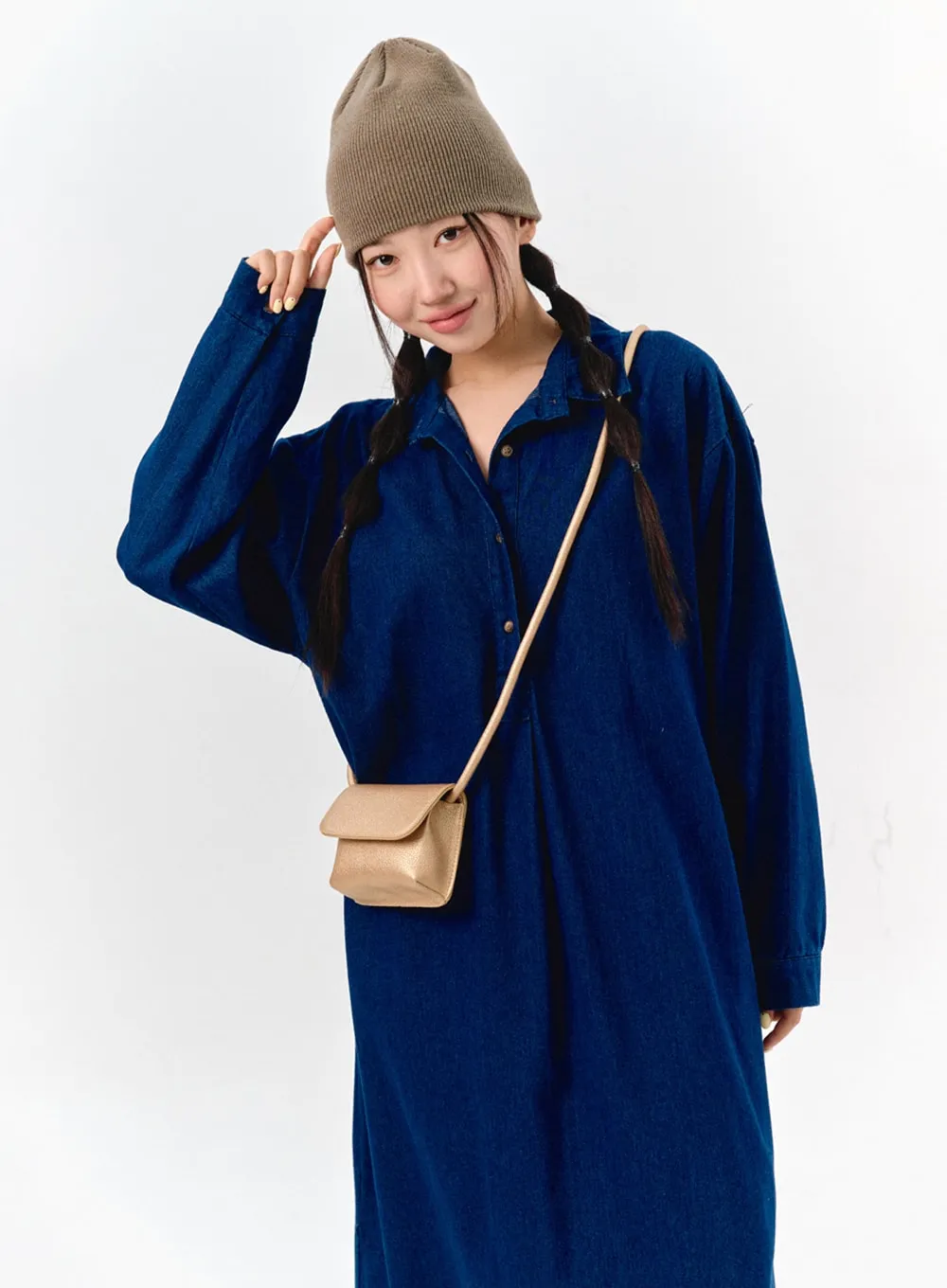 Loose Fit Maxi Denim Dress IS304