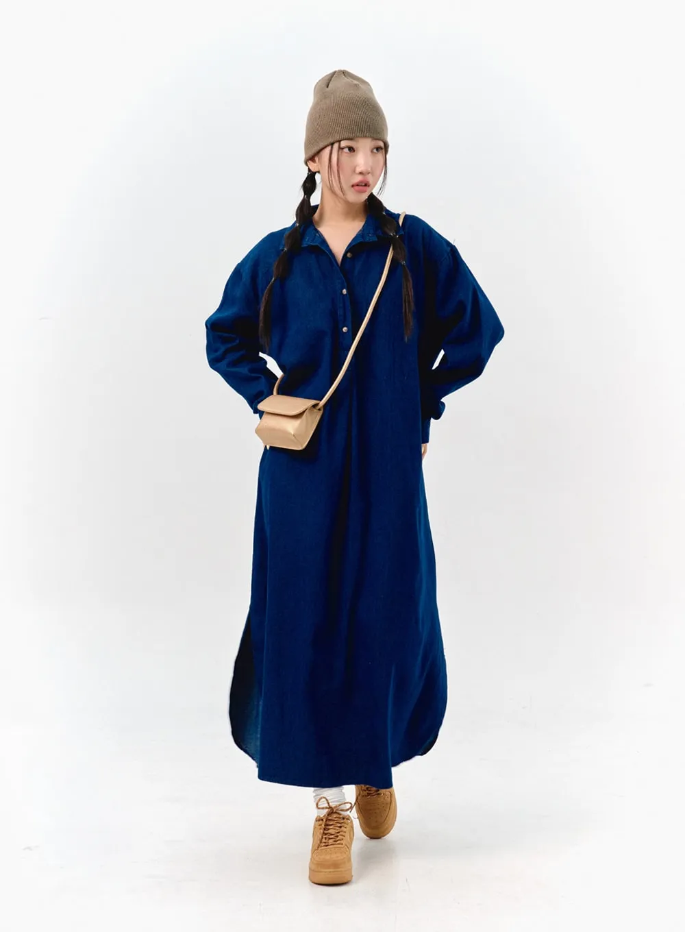 Loose Fit Maxi Denim Dress IS304