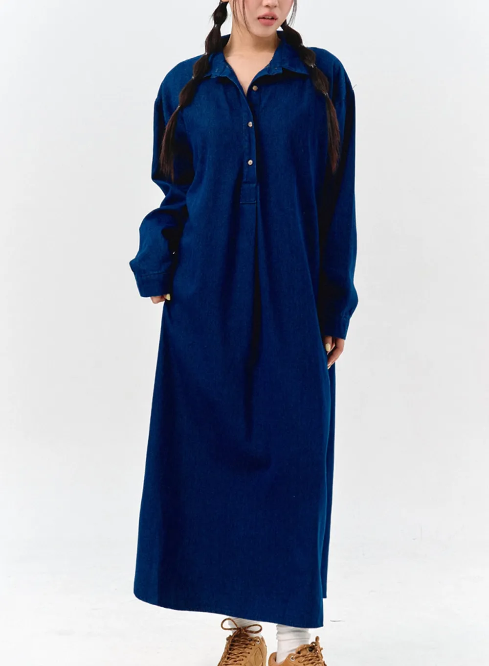 Loose Fit Maxi Denim Dress IS304