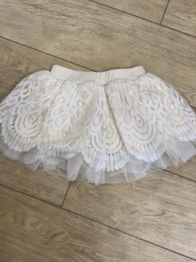 MaeLi Rose Scallop Lace & Pearl Skirt in Ivory