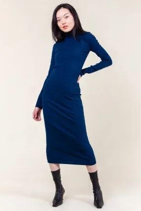 Mockneck Dress in Deep Blue