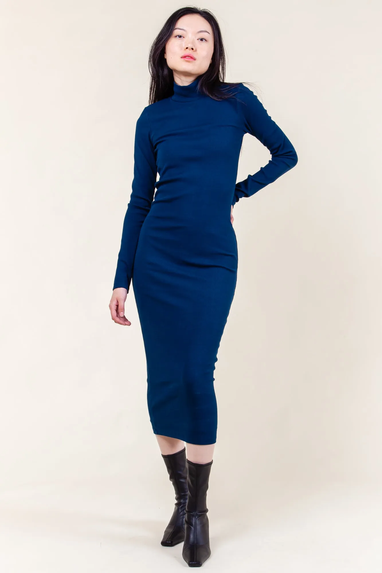 Mockneck Dress in Deep Blue