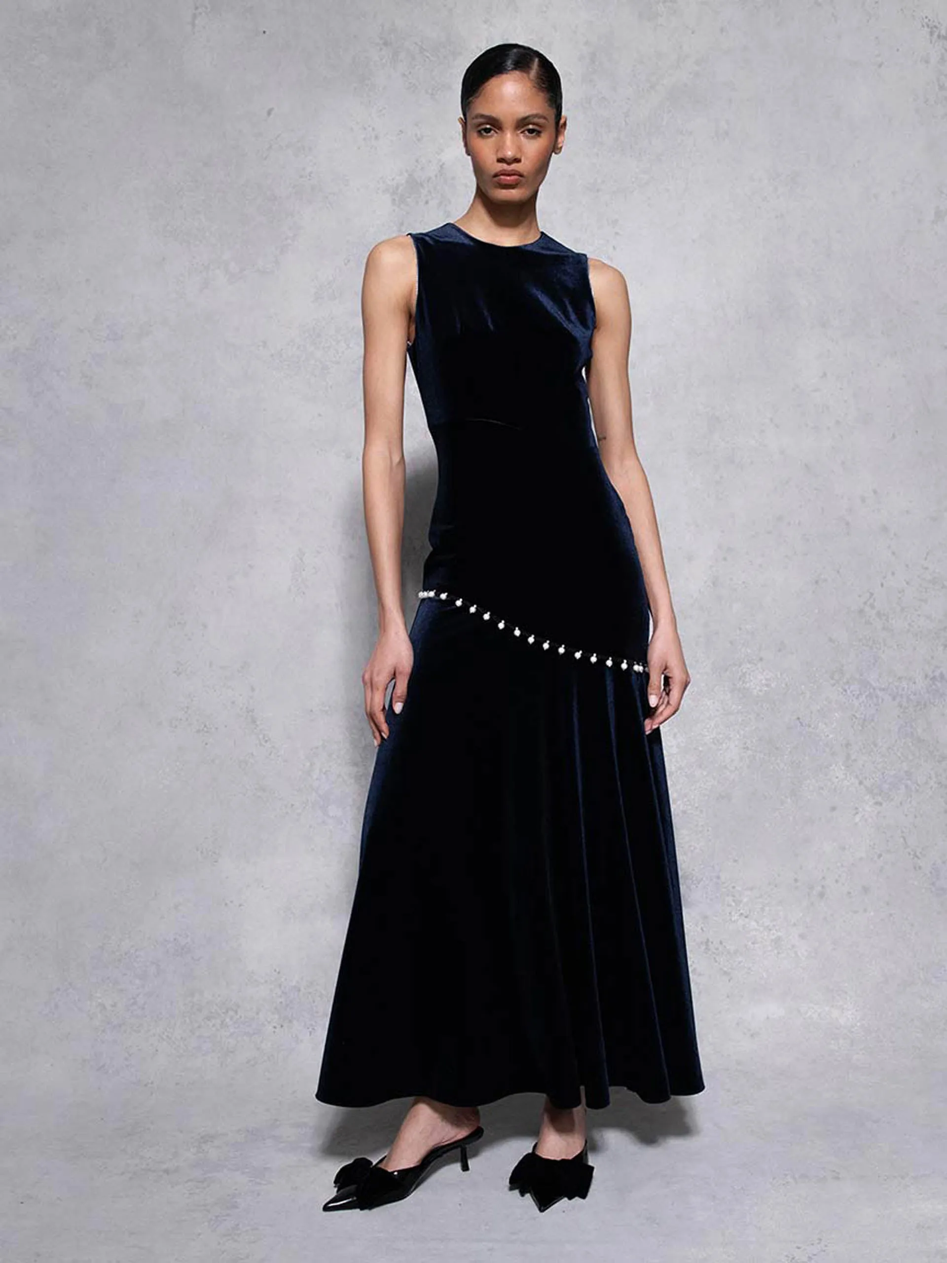 Navy Sole velvet maxi dress
