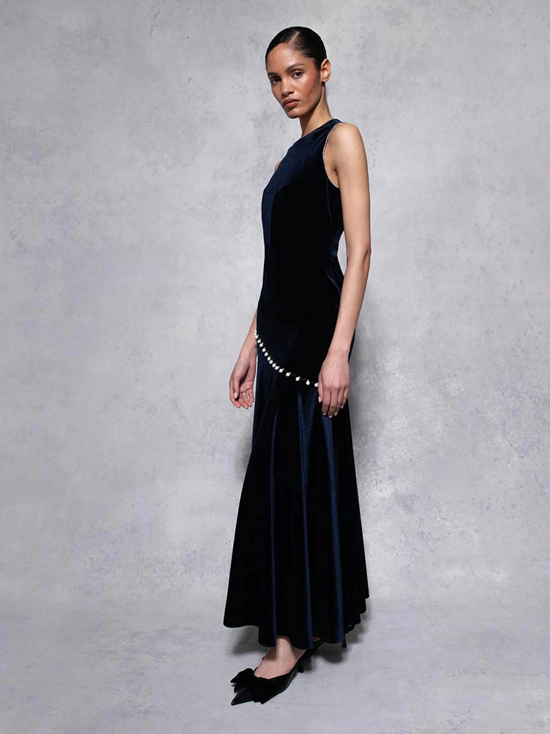 Navy Sole velvet maxi dress