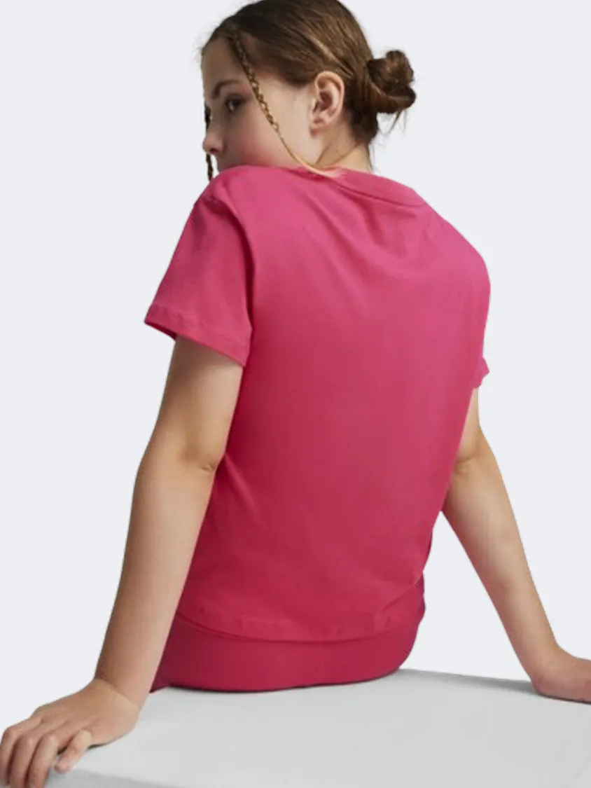 Puma Essential Plus Logo Knotted Girls Lifestyle T-Shirt Garnet Rose