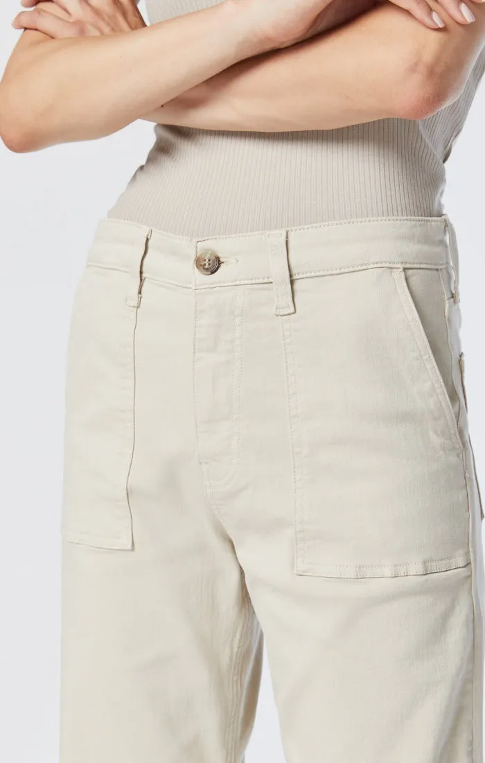 SHELIA FRONT POCKET STRAIGHT PANTS IN PUMICE STONE TWILL