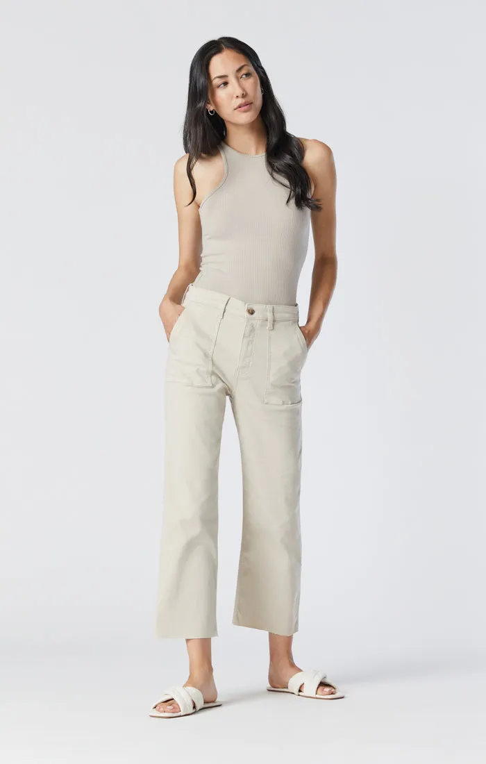 SHELIA FRONT POCKET STRAIGHT PANTS IN PUMICE STONE TWILL