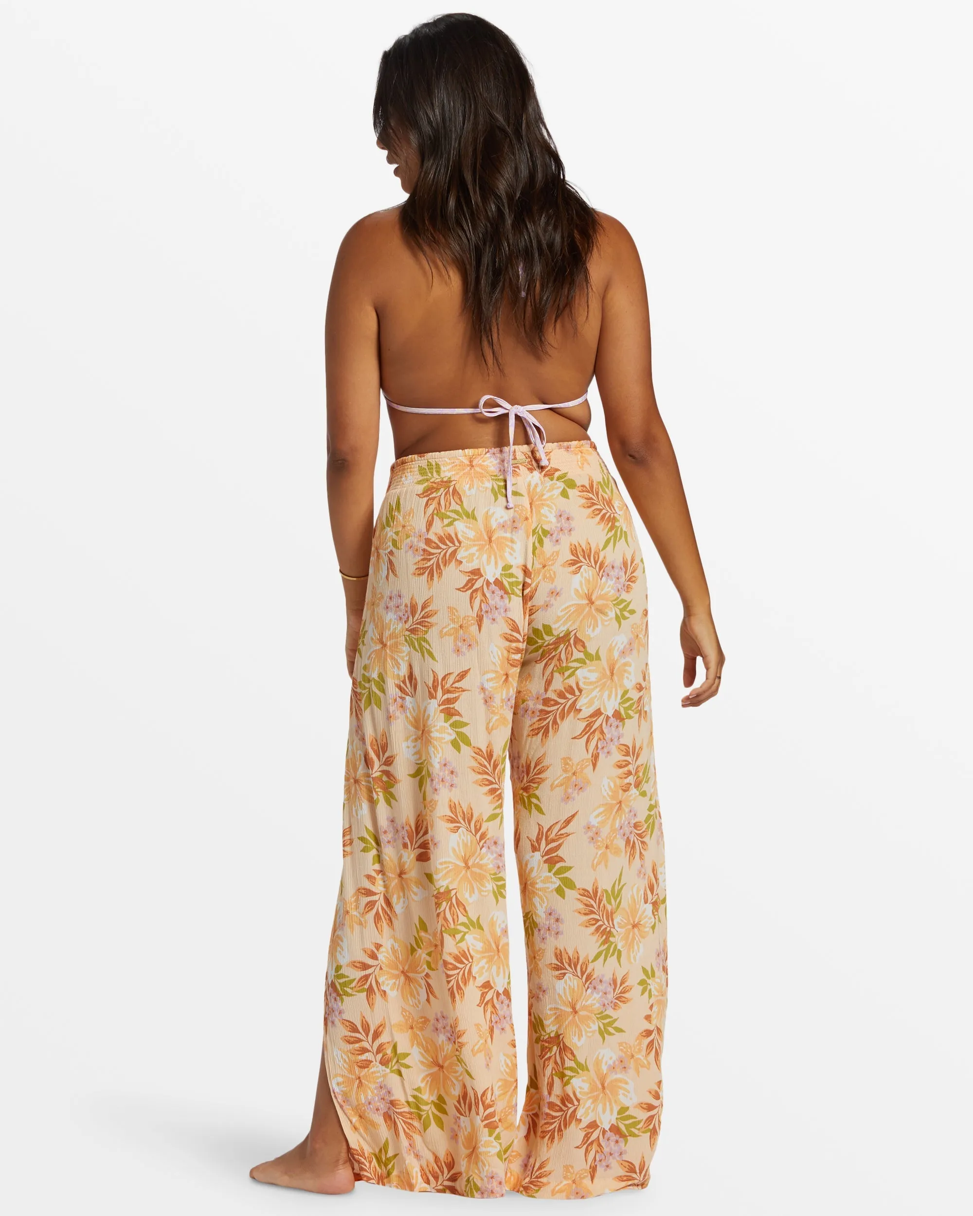 Split Spirit Floral Pants - Peach Whip