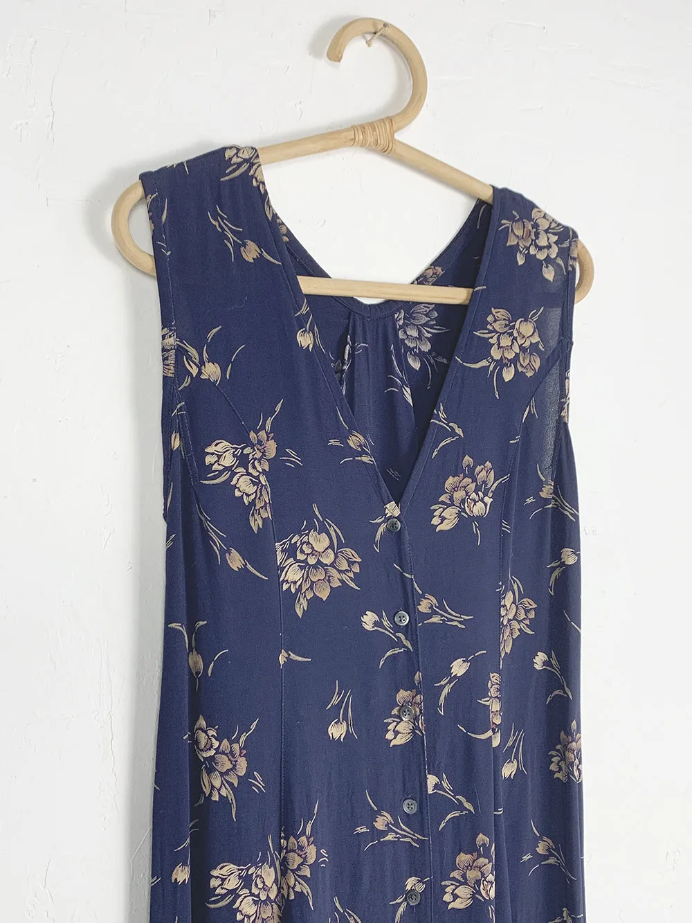 StudioEase Navy Floral Sleeveless Rayon Maxi Dress