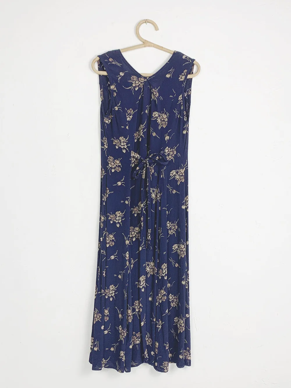 StudioEase Navy Floral Sleeveless Rayon Maxi Dress