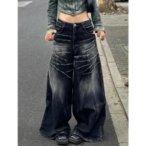 TAVIMART  -  Women's Baggy Blue Jeans Vintage America Y2k Denim Trousers Harajuku High Waist Cowboy Pants Autumn Trashy Clothes