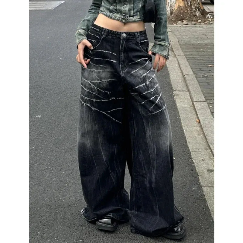 TAVIMART  -  Women's Baggy Blue Jeans Vintage America Y2k Denim Trousers Harajuku High Waist Cowboy Pants Autumn Trashy Clothes