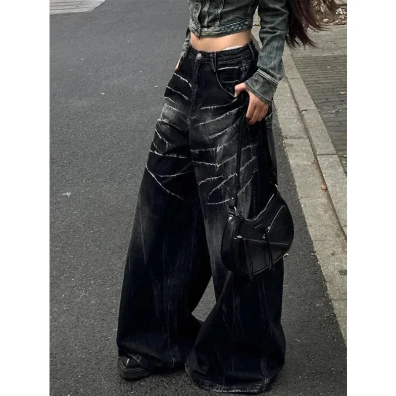TAVIMART  -  Women's Baggy Blue Jeans Vintage America Y2k Denim Trousers Harajuku High Waist Cowboy Pants Autumn Trashy Clothes