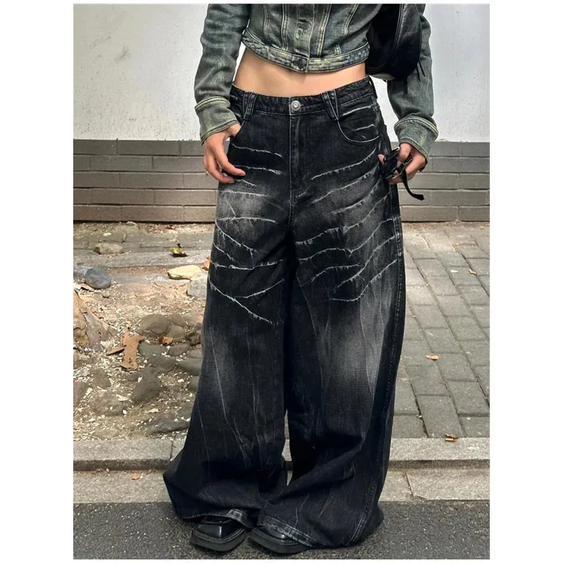 TAVIMART  -  Women's Baggy Blue Jeans Vintage America Y2k Denim Trousers Harajuku High Waist Cowboy Pants Autumn Trashy Clothes