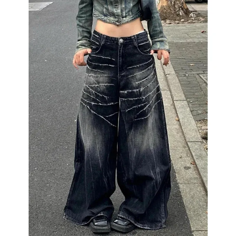 TAVIMART  -  Women's Baggy Blue Jeans Vintage America Y2k Denim Trousers Harajuku High Waist Cowboy Pants Autumn Trashy Clothes