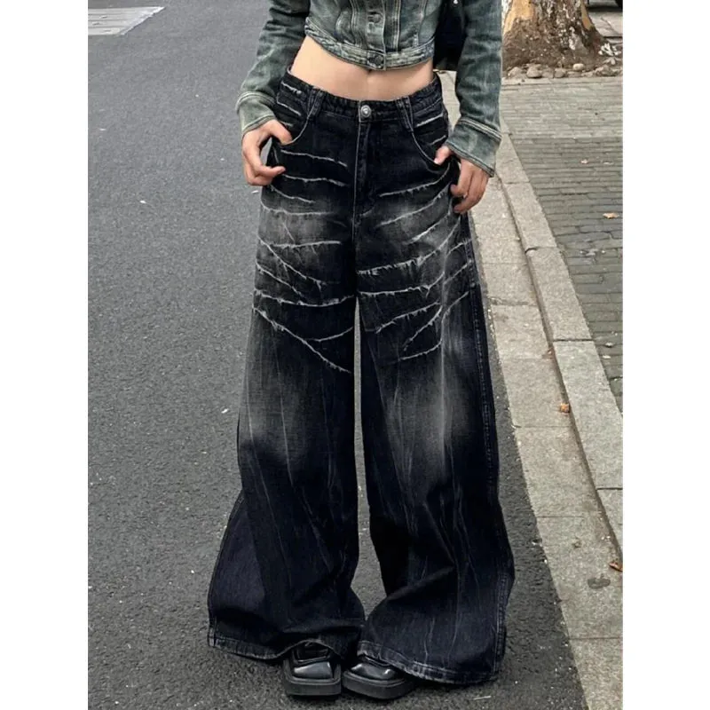 TAVIMART  -  Women's Baggy Blue Jeans Vintage America Y2k Denim Trousers Harajuku High Waist Cowboy Pants Autumn Trashy Clothes