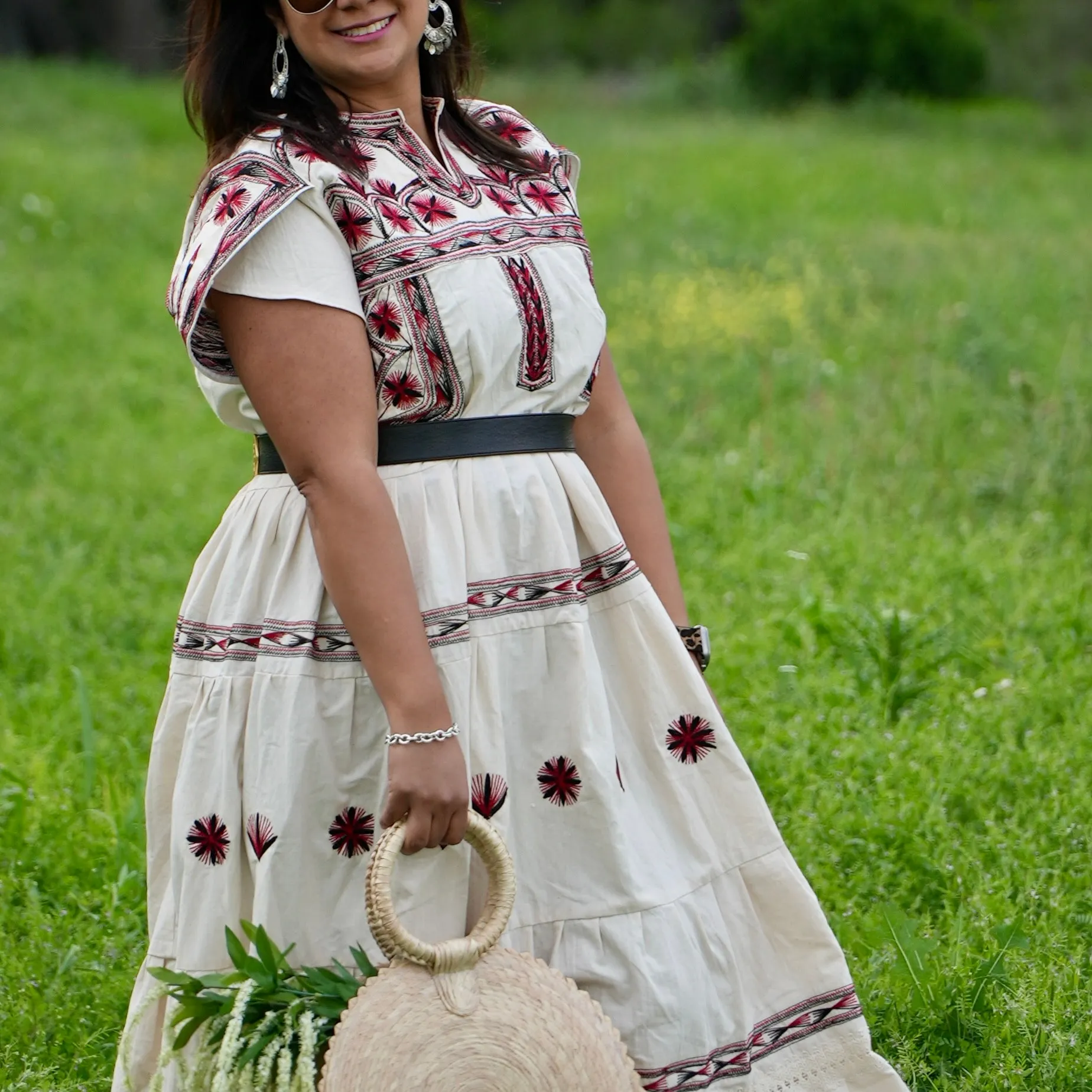 Tzatz Long Tiered Embroidered Dress