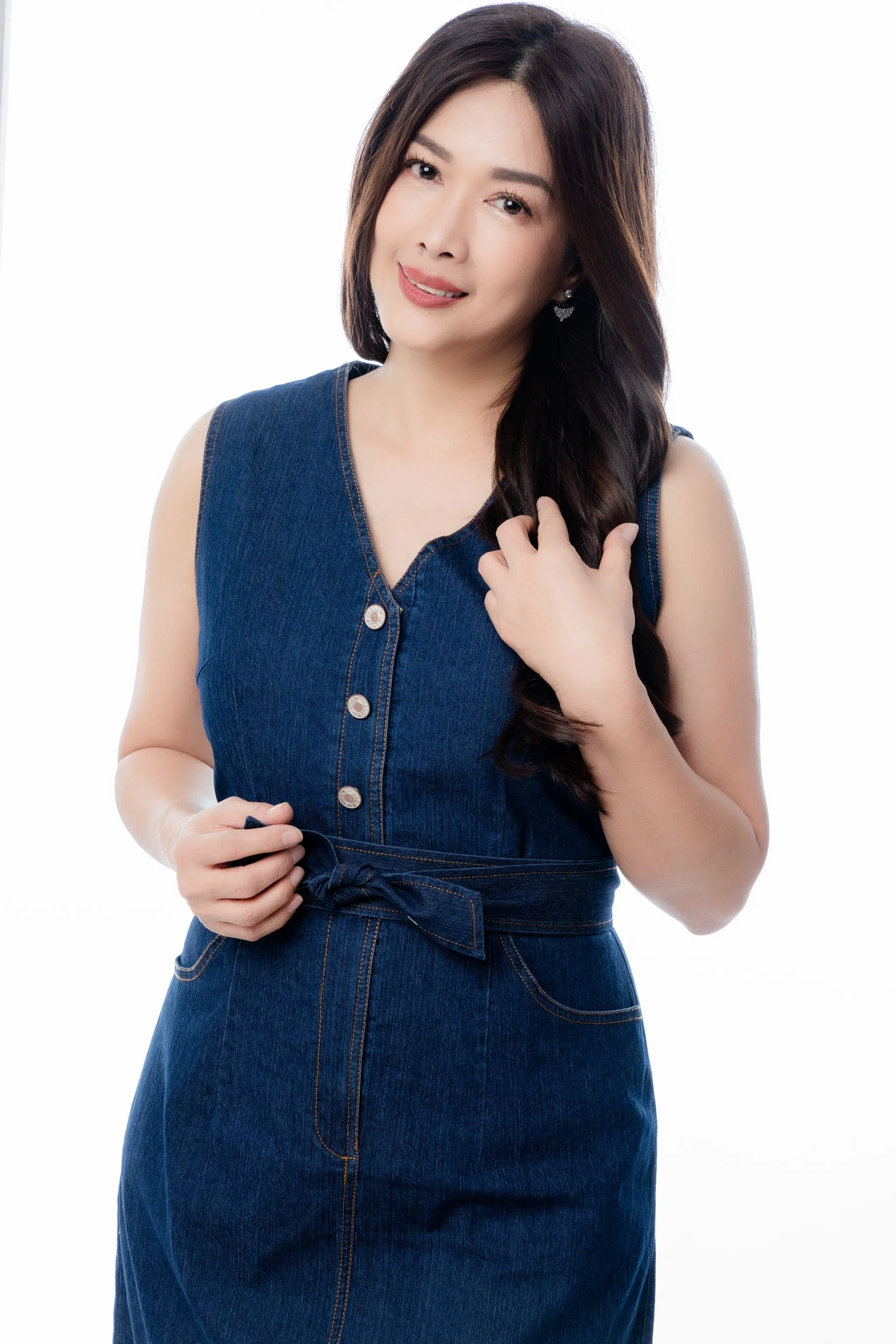 V-Neck Denim Dress With Pockets