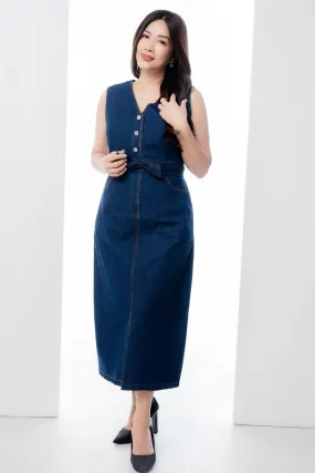V-Neck Denim Dress With Pockets