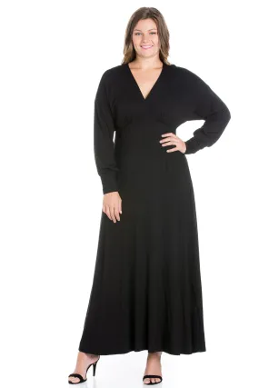 V-Neck Long Sleeve Plus Size Maxi Dress