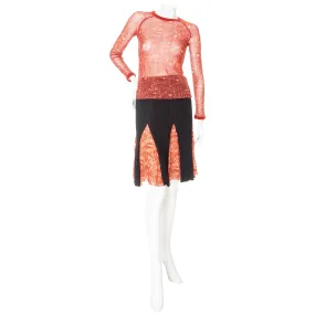 Vintage Maille Femme Multicolored Jungle Print Long Sleeve Mesh Top and Knit Godet Skirt Two-Piece Set Vintage Maille Femme Multicolored Jungle Print Long Sleeve Mesh Top and Knit Godet Skirt Two-Piece Set