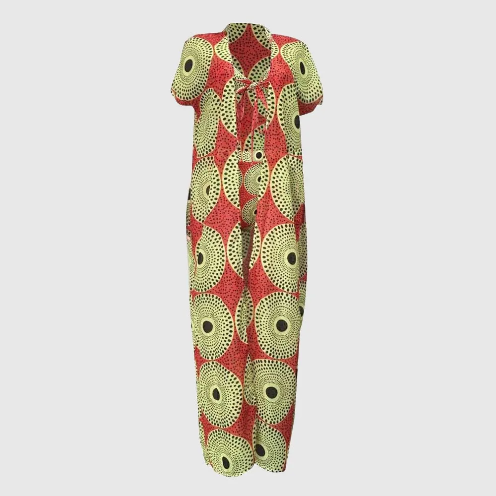 Women's Colorful Print High Waist Two-piece Swimsuit and Cover-up Robe