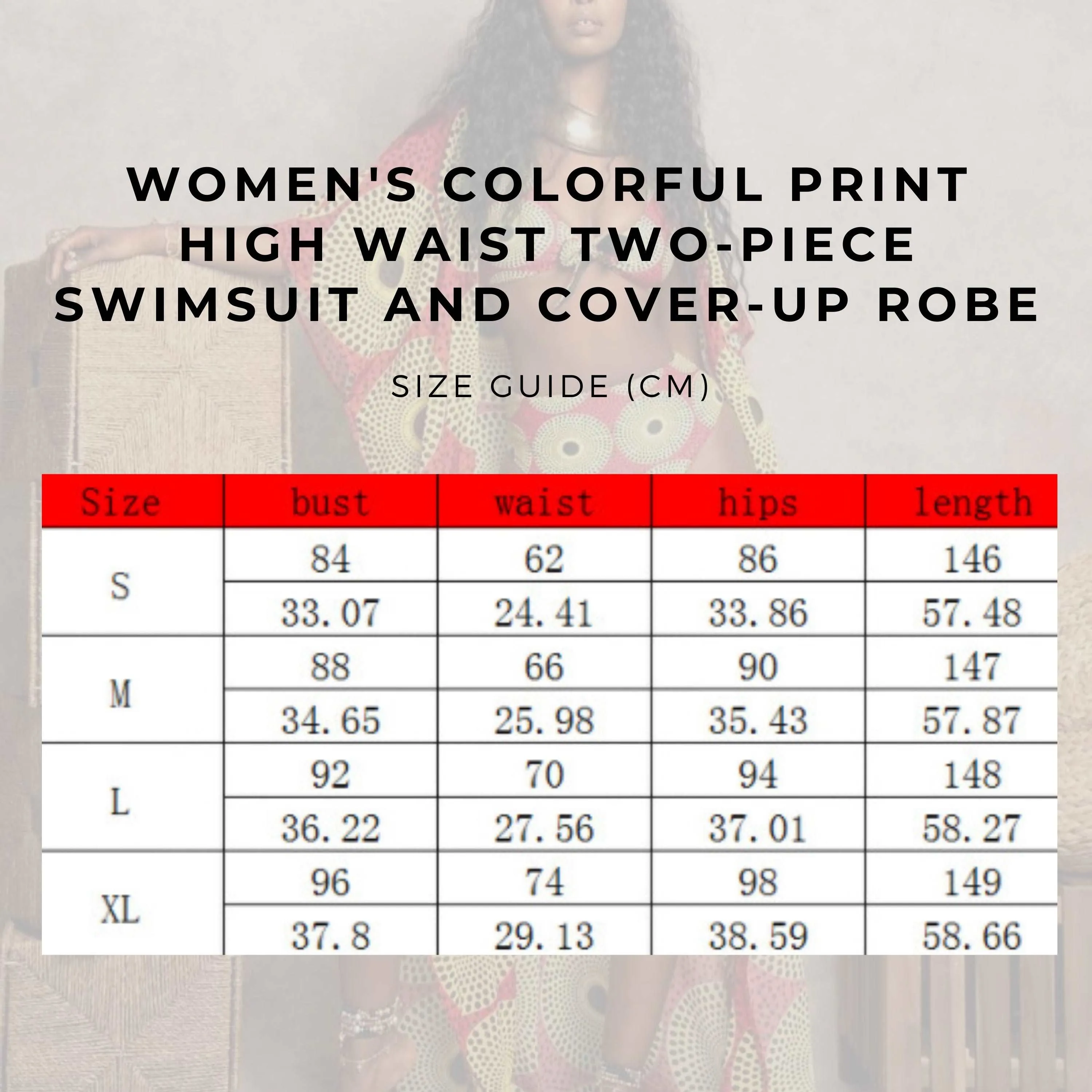 Women's Colorful Print High Waist Two-piece Swimsuit and Cover-up Robe