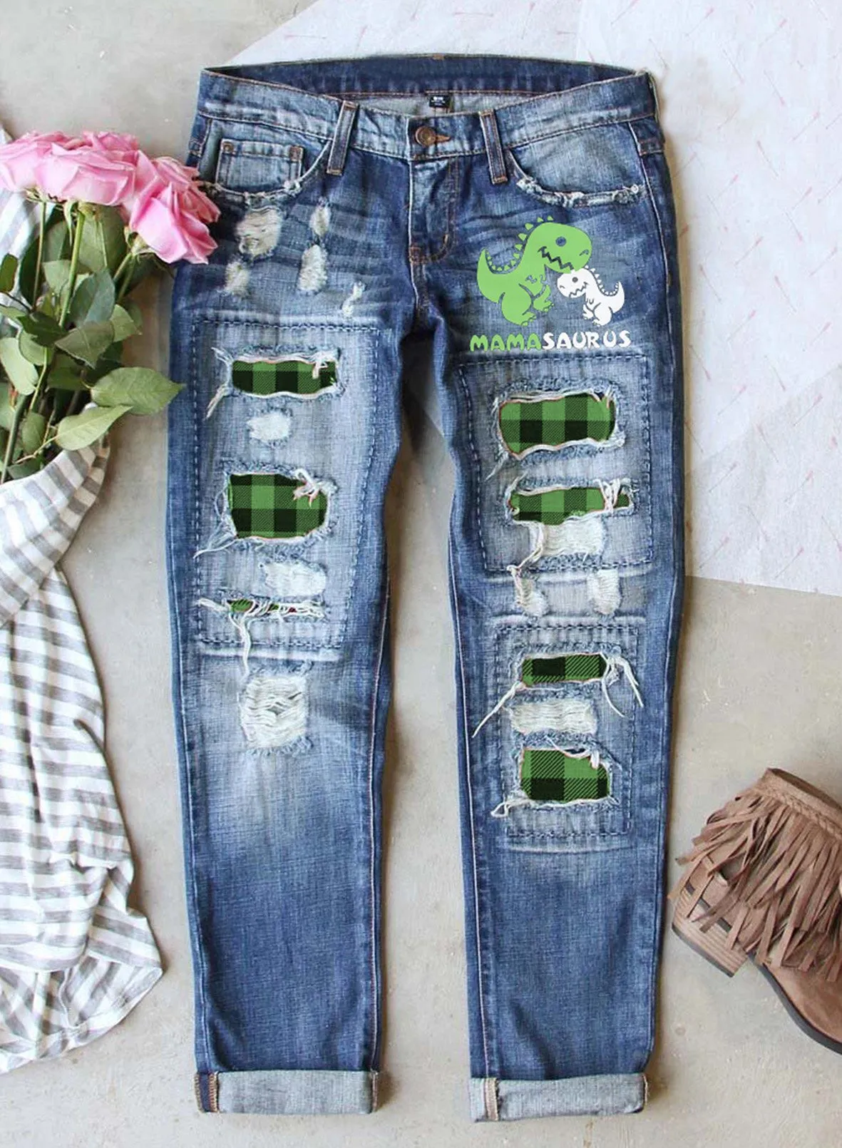Women's Pants Low Waist Solid Slim Plaid Pants